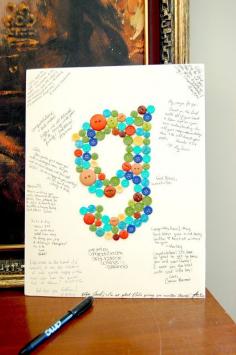 Cute as a button baby shower guest book with boy colors, sign & frame!