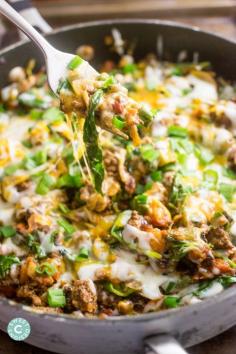 
                    
                        Cheesy Taco Skillet- a delicious, family ready one pot meal!
                    
                