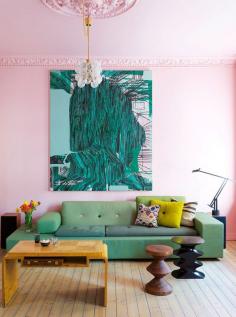 Turquoise deep blues some greens and pale pinks .. love this color combo for any room