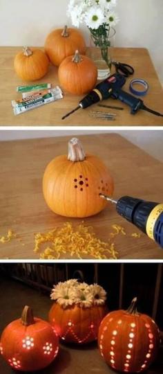 Pumpkins Carved With A Drill! Good Ideas #halloween #pumpkins #dyi