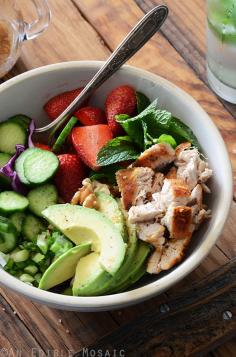 Chicken Salad Bowl with Avocado, Strawberry, and Walnut #paleo #recipes