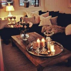 Cozy living room lit with candles - coffee table ideas