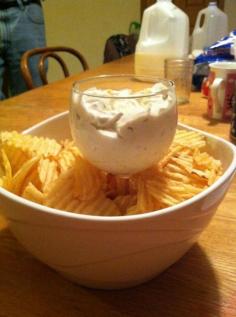 {CLEVER IDEA} DIY Chip and Dip bowl - wineglass for the dip