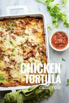 
                    
                        A cheesy chicken casserole with layers of tortillas and Cacique Cheese | Foodness Gracious
                    
                