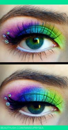 Colorful rainbow eye makeup