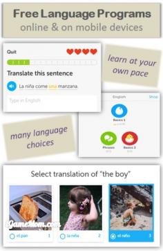 Free language programs online and as apps on mobile devices -- learn a 2nd language anywhere anytime #kidsapps