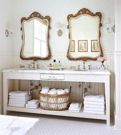 Mirror, Mirror...fab flea market finds. Gorgeous white bathroom makeover.