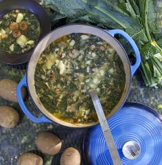 Portuguese Caldo Verde recipe (Sausage Kale Soup). Check out Brigette's review of Nick Saul and Andrea Curtis's The Stop: How The Fight For Good Food Transformed A Community And Inspired A Movement here: http://chaptersandscenes.wordpress.com/2014/04/22/brigette-reviews-the-stop-how-the-fight-for-good-food-transformed-a-community-and-inspired-a-movement/