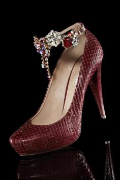 Nina Ricci Bordeaux Crystal Ankle Strap Pumps Fall 2012 #Shoes #Heels