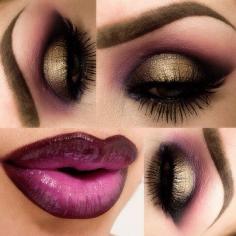 Gold smoky eye/purple &pink lip
