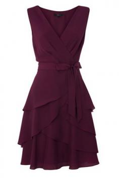 Burgundy, v-neck, Layered dress.