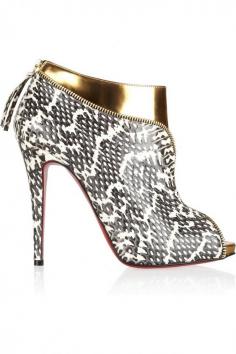 Christian Louboutin Col Zippe 120 leather and water snake ankle boots ($1,395) ❤ liked on Polyvore