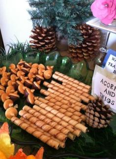 Cute idea for snacks since we don't have any trees!!  Camp Emma Slumber Party | CatchMyParty.com