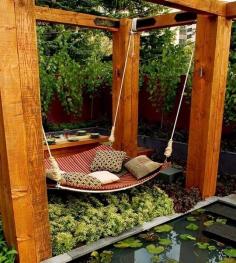 31 DIY Backyard Ideas {love #9 DIY Firepit} Build a giant hammock swing. || 31 DIY Ways To Make Your Backyard Awesome This Summer