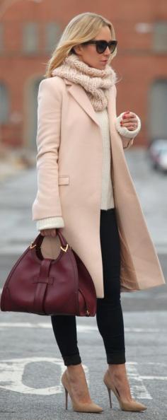 Style fashion clothing outfit women pink coat scarf heels brown burgundy handbag sweater white winter sunglasses $61.99    http://offcial-mkbags.de.tf   cheap mk handbags,mk bags fashion style