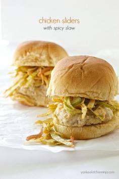 
                    
                        Easy chicken sliders with spicy slaw (baked or grilled) | yankeekitchenninj...
                    
                