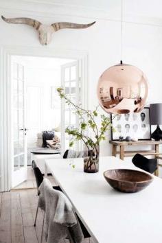 Tom Dixon's Copper Shade is a lesson in elegance using form and purity of materials. I also like how he's taken an old world material traditionally used for cookware, and applied it to this thoroughly modern application - pendant lighting. #TomDixon #CopperShade LOVE TOM DIXON'S LIGHT FIXTURES!!!