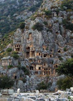 Step back and look...tell me that isn't a castle! Rock-cut tombs in Myra, an ancient town in Lycia, Turkey.