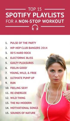 Top-15-Spotify Playlists for a Non-Stop Workout. Music is energy!! Woo-hoo!!! #spotify #workoutplaylists #music