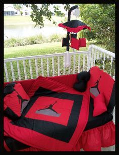 
                    
                        New Custom made MICHAEL JORDAN JUMPMAN Crib Bedding Set, Mobile and Diaper Bag. $390.00, via Etsy.
                    
                