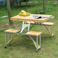 
                    
                        The Portable Picnic table quickly transforms from a wooden carrying case into an outdoor table. It is made of high impact wood and aluminum, but weighs only 15 pounds. It can seat four people, then compactly folds for easy storage and transport. Ideal for anyone who loves the outdoors.
                    
                