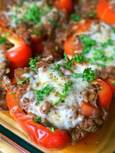 Meaty Bison and Mushroom Stuffed Peppers - Lean ground bison, meaty mushrooms and chewy farro create this hearty, satisfying twist on a comfort food classic.