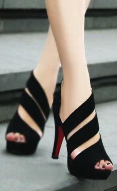 sexy strappy heels #stilettos #black pump #black shoe #black heels #black high heel shoes #women's black shoe #black stilettos