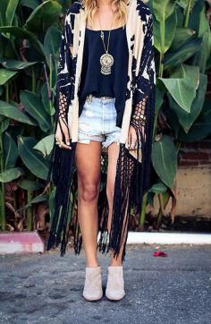 ≔ ♱ Boho Style ♱ ≕ bohemian gypsy hippie fashion - Storm Tassel Kimono, We The Free Silo Tank, & Dripping Coin Pendant on freepeople.com