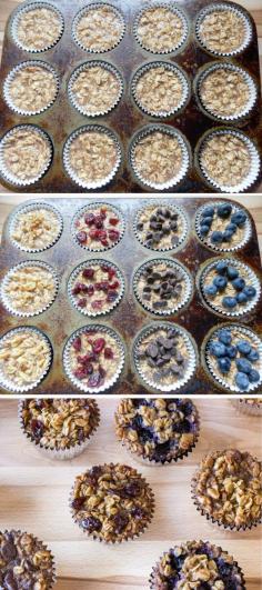 To-Go Baked Oatmeal with your favorite toppings.  The perfect, healthy, grab-&-go breakfast! #recipe #healthy #breakfast