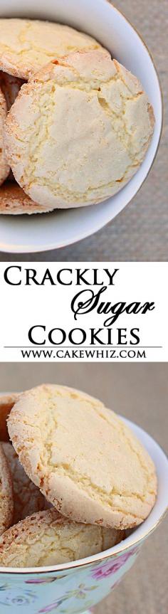 CRACKLY SUGAR COOKIES! These cookies are irresistible with their crinkly, crispy, sugary tops and chewy centers! From cakewhiz.com