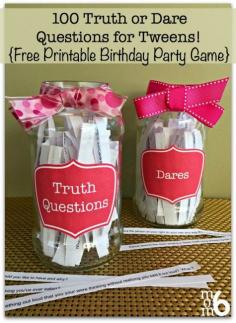 If you are hosting a tween birthday party idea in the near future: Here are 100 Truth or Dare Questions for Tweens!