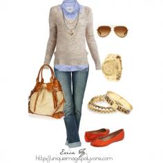 Fall Fashion Trends - sweaters, shirts, flat shoes, jeans, leather bags, watches, bangles, necklaces, sunglasses