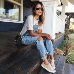 Casual summer overalls, tee and sneakers