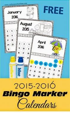 FREE printable calendars! These are perfect to use with preschool, kindergarten, and 1st graders who are learning the days and months of the year. Kids will love using bingo markers to mark off days (we did separate colors for weekend and weekdays)