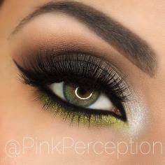 Smokey Nude Eye Makeup With Chartreuse Accent