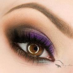 Try this look in Merle Norman! Eyeshadows in Purple Reign (lid), Storm (Outer lid, Crease, Lower Lash) Vintage Charm (inner crease, blended well for gold pop) and Truffle (crease blend).