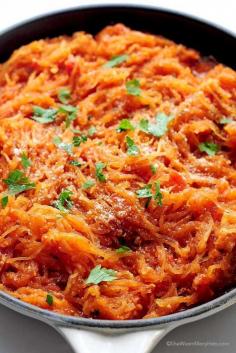 
                    
                        Marinara Spaghetti Squash Recipe from shewearsmanyhats.com #vegetarian
                    
                