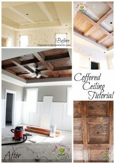 Stained Wood Coffered Ceiling Tutorial Featured on Remodelaholic
