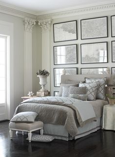 
                    
                        Luxe grey and white bedroom frame wall decor sophisticated feminine
                    
                