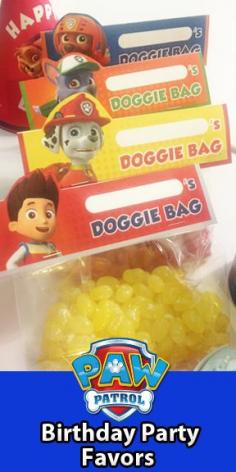 Fill with birthday cake puppy chow!  "Doggie Bag's" for a PAW Patrol themed birthday party.