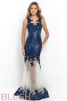 Blush Prom Dresses and Evening Gowns navy lace sequin illusion prom dress 2015