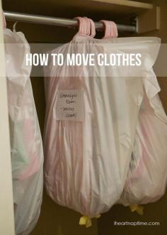 When moving clothes into college. | This is how to move your hanging clothes! Put a rubber band around the hangers and put a trash bag over them!  A big black trash bag works the best! Now you don't have to take all of your clothes off the hangers, fold them, and the re-hang them when you get to you dorm room!