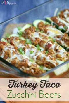 "For a low-carb spin on taco night, try these healthy and delicious Turkey Taco Zucchini Boats! Also great for those following the 21 Day Fix. CLICK here for recipe! | The Fit Housewife"