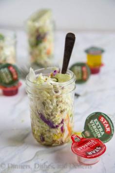 Mexican Coleslaw - 4 cups coleslaw mix ¼ cup cilantro, finely chopped 1 small jalapeno, finely chopped 1 lime 2-3 STAR Red Wine Vinegar Single-Serving Portion Packs (depends on how much dressing you like) 2-3 STAR Extra Virgin Olive Oil Single-Serving Portion Packs(depends on how much dressing you like) Salt and pepper to taste