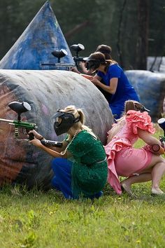 
                    
                        Go to a thrift store and find the worst bridesmaids dress you can find. Then play paintball for a combined bachelorette and bachelor party.
                    
                