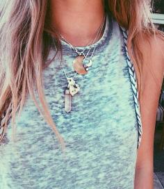 Crystal Point Necklaces and denim top