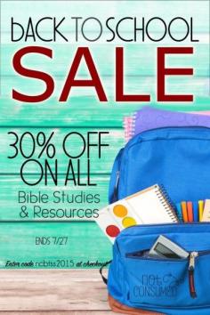 
                    
                        Take a break from the heat and celebrate "Back to School" season with me. For just a few days we are offering 30% off EVERYTHING in the Not Consumed store. Stock up for quiet time, family devotions, or even pick up last minute homeschool curriculum. We've just released a brand new reading curriculum that you are going to LOVE!
                    
                