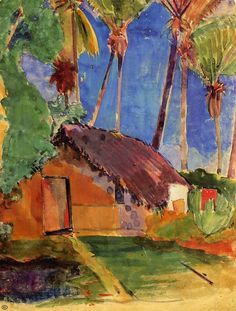 
                    
                        Hut under the coconut palms - Paul Gauguin. Watercolor.
                    
                