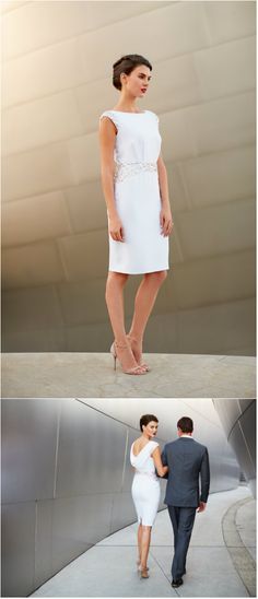 
                    
                        The perfect little white dress for a romantic rehearsal dinner or reception. | By A-list red-carpet designer Pamella Roland. #whitedress
                    
                