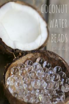 Coconut water beads sensory play - a SUPER FUN activity that engages kids' senses, smells like summer, and leads to hours of playful learning!